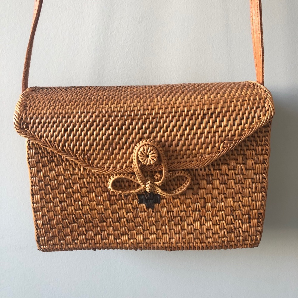 Boho Anthropologie square wicker crossbody